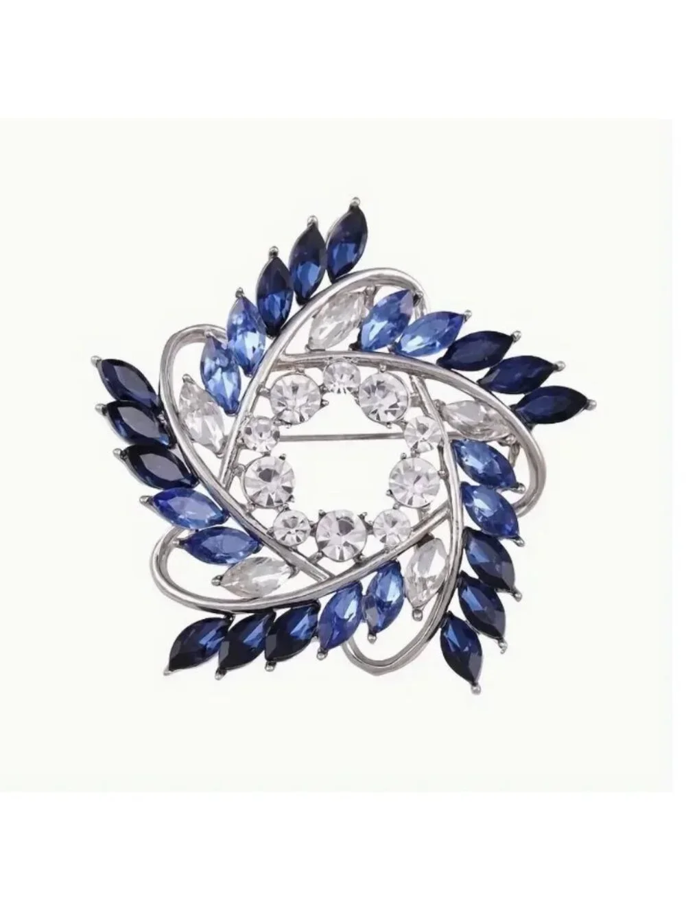Graduated Blue Rhinestone Star Brooch Silver Tone